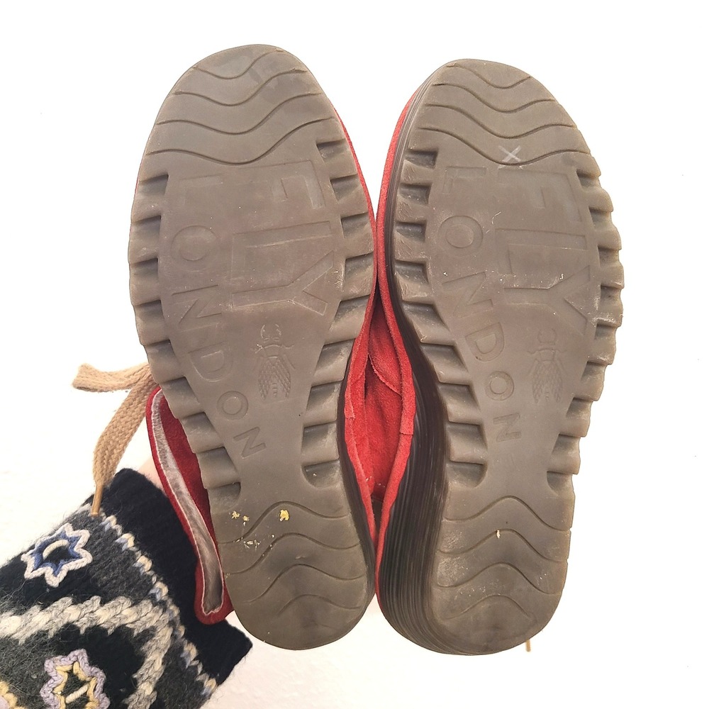 Fly London Yaffa EU 40 US 9 to 9.5 Red Suede Lace Up Wedge Platform Sandals - Picture 8 of 9